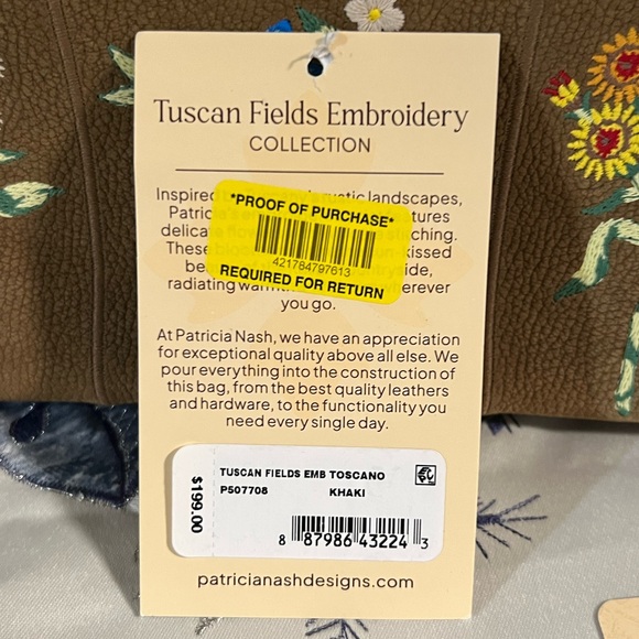 Patricia Nash Khaki Leather Tote With Wild Flowers NWT - Picture 7 of 9